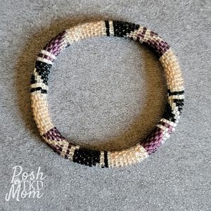 Glass Bead Bracelet (Rose Gold/Black/Maroon) - NWOT